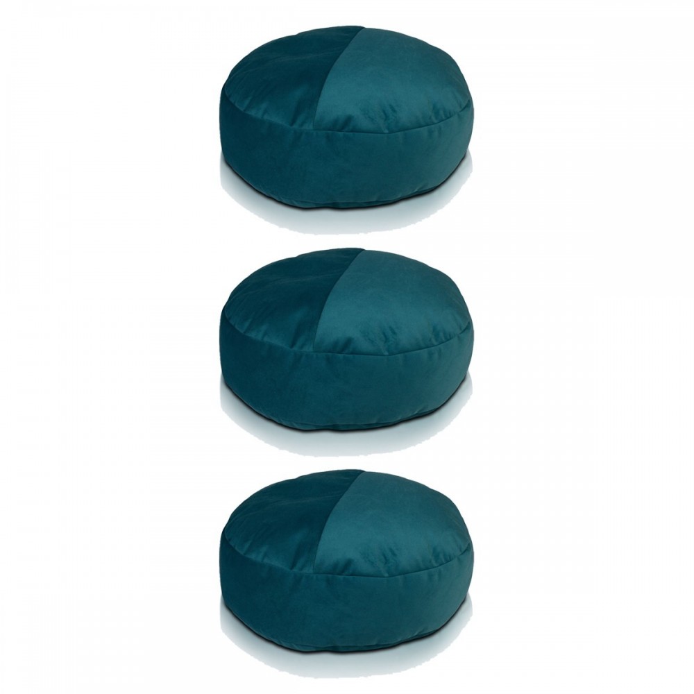 Pouf Poggiapiedi Rotondo in Microfibra 47x15 SET DA 3 PEZZI Microfibra  Azzurro A6 